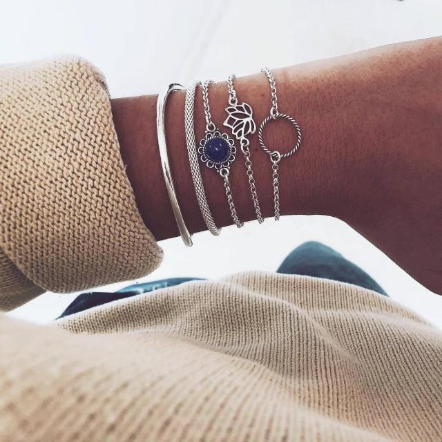 Boho Mixed Leaves Letter Map Chain Bracelet