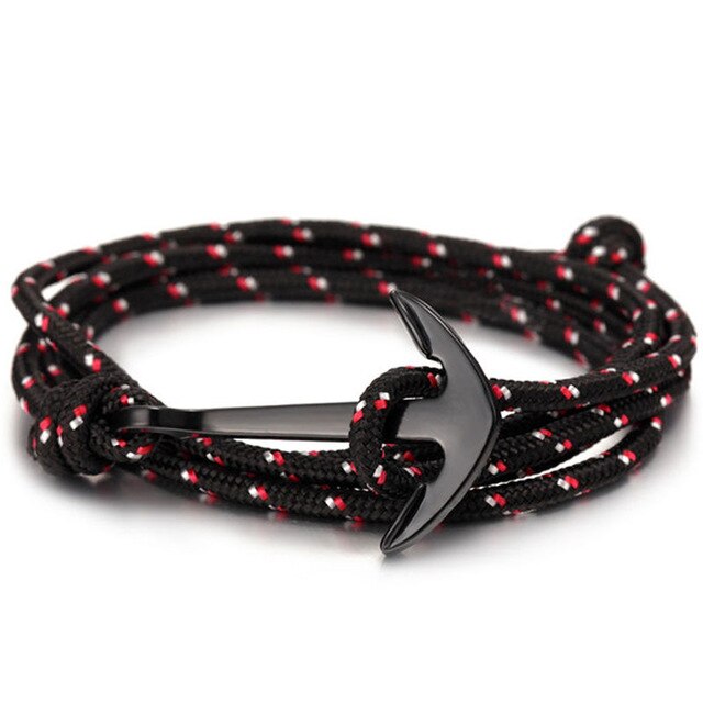 men's charm survival rope chain leather friendship bracelet