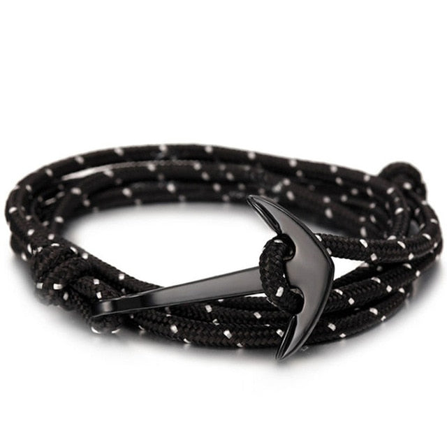 men's charm survival rope chain leather friendship bracelet
