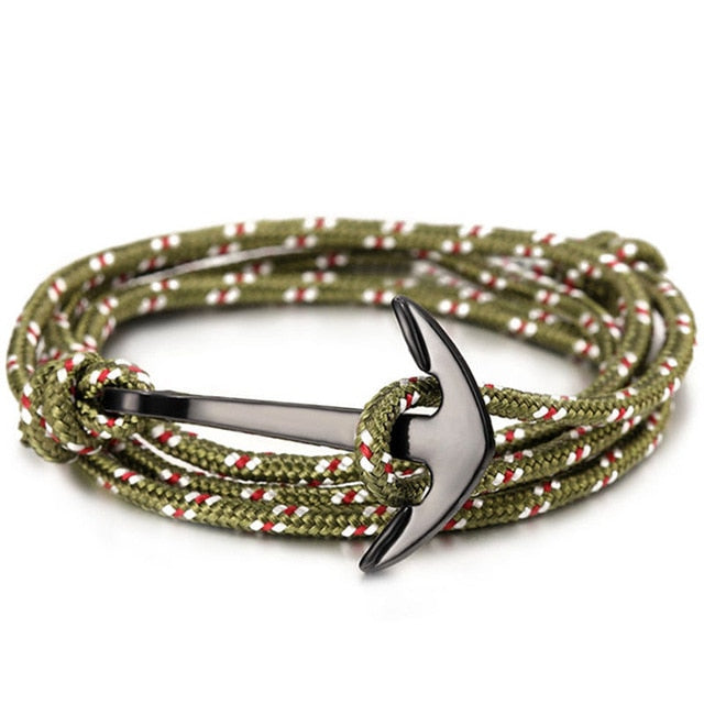 men's charm survival rope chain leather friendship bracelet