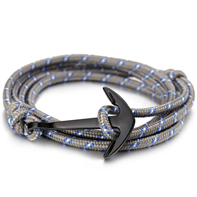 men's charm survival rope chain leather friendship bracelet
