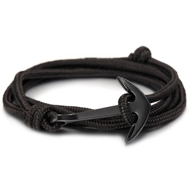 men's charm survival rope chain leather friendship bracelet