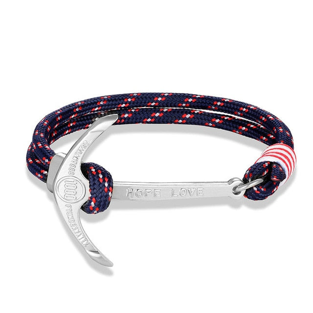 men's charm survival rope chain leather friendship bracelet