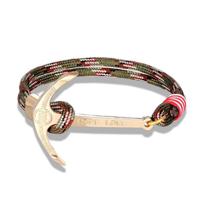 men's charm survival rope chain leather friendship bracelet