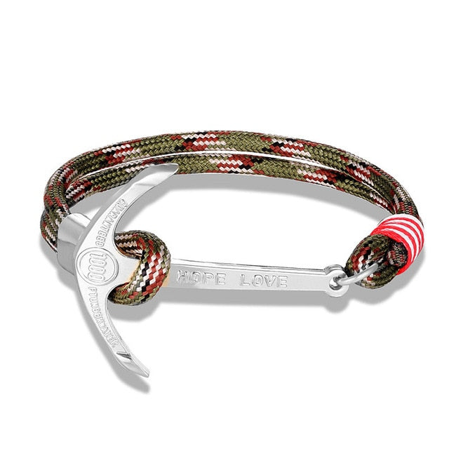 men's charm survival rope chain leather friendship bracelet