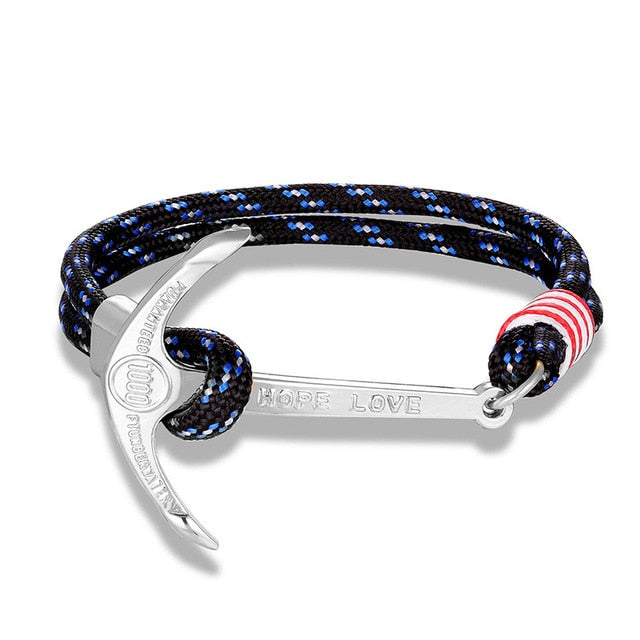 men's charm survival rope chain leather friendship bracelet