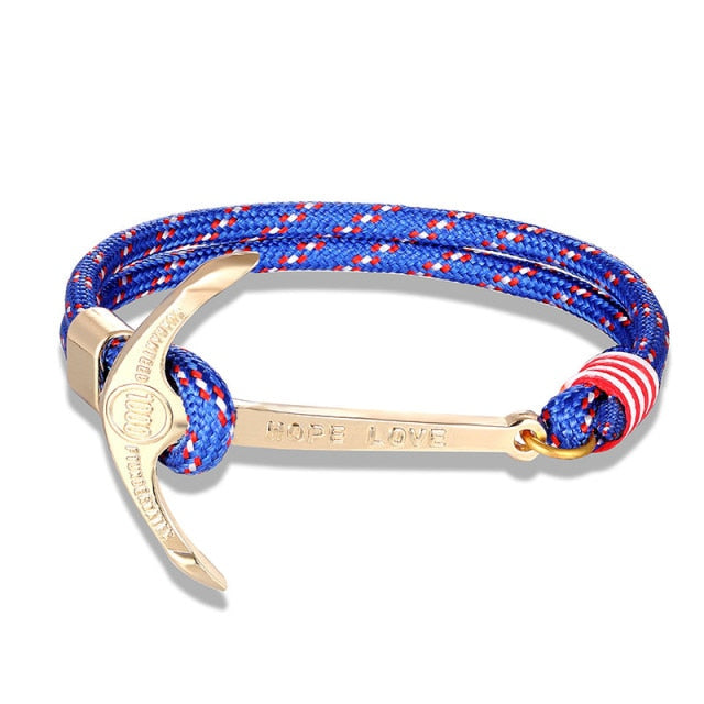 men's charm survival rope chain leather friendship bracelet