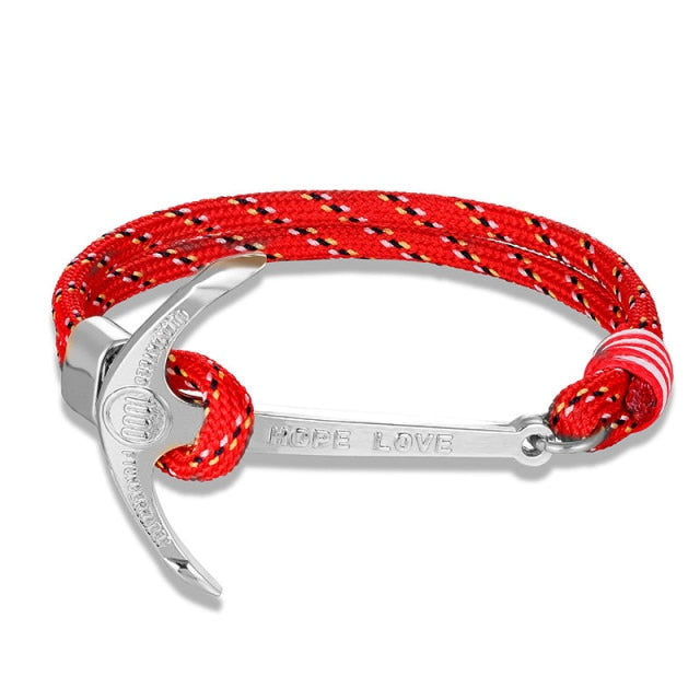 men's charm survival rope chain leather friendship bracelet