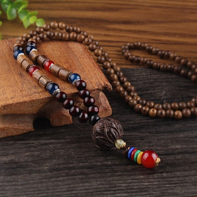 Lotus Ox Horn Wood beaded Stone Pendants & Necklaces