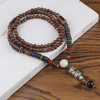 Lotus Ox Horn Wood beaded Stone Pendants & Necklaces