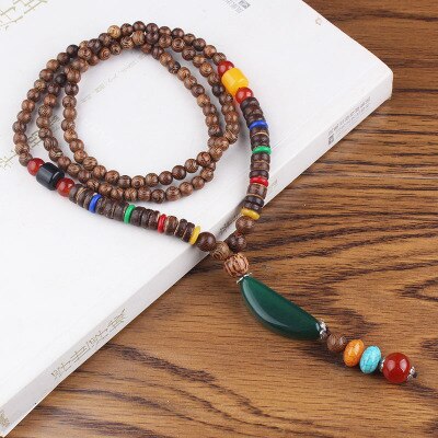 Lotus Ox Horn Wood beaded Stone Pendants & Necklaces