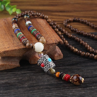 Lotus Ox Horn Wood beaded Stone Pendants & Necklaces