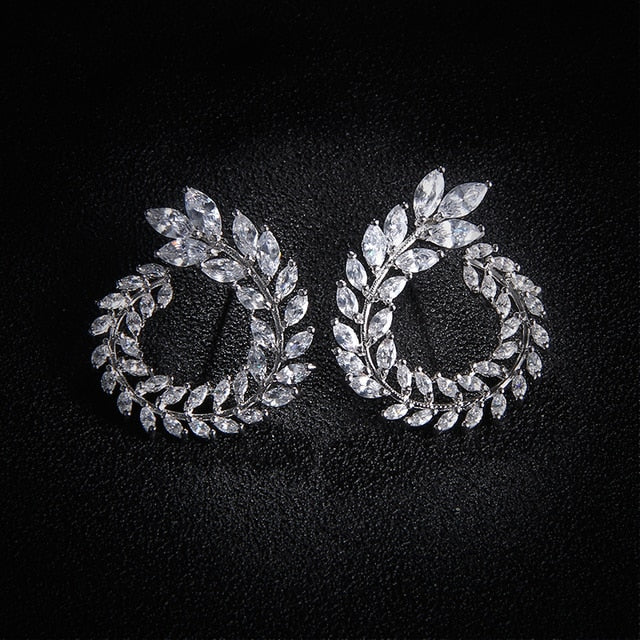 Zircon Olive Branch Earrings and Pendant Jewelry Sets