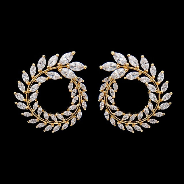 Zircon Olive Branch Earrings and Pendant Jewelry Sets
