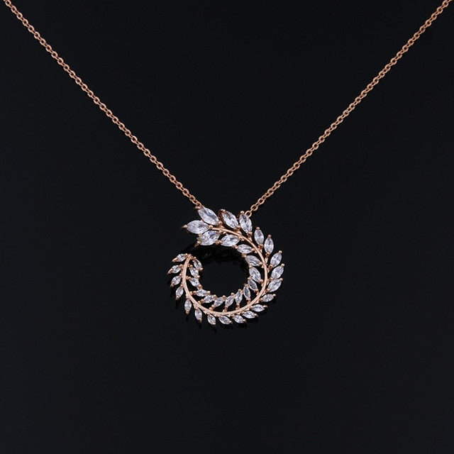 Zircon Olive Branch Earrings and Pendant Jewelry Sets