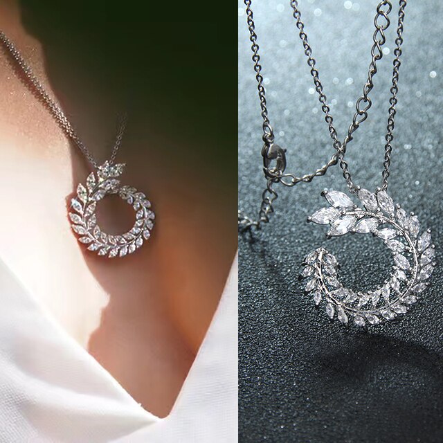 Zircon Olive Branch Earrings and Pendant Jewelry Sets
