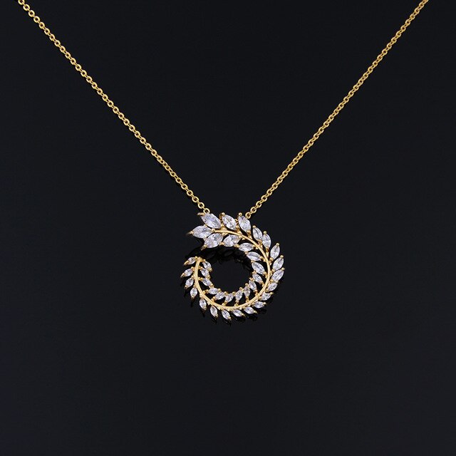 Zircon Olive Branch Earrings and Pendant Jewelry Sets