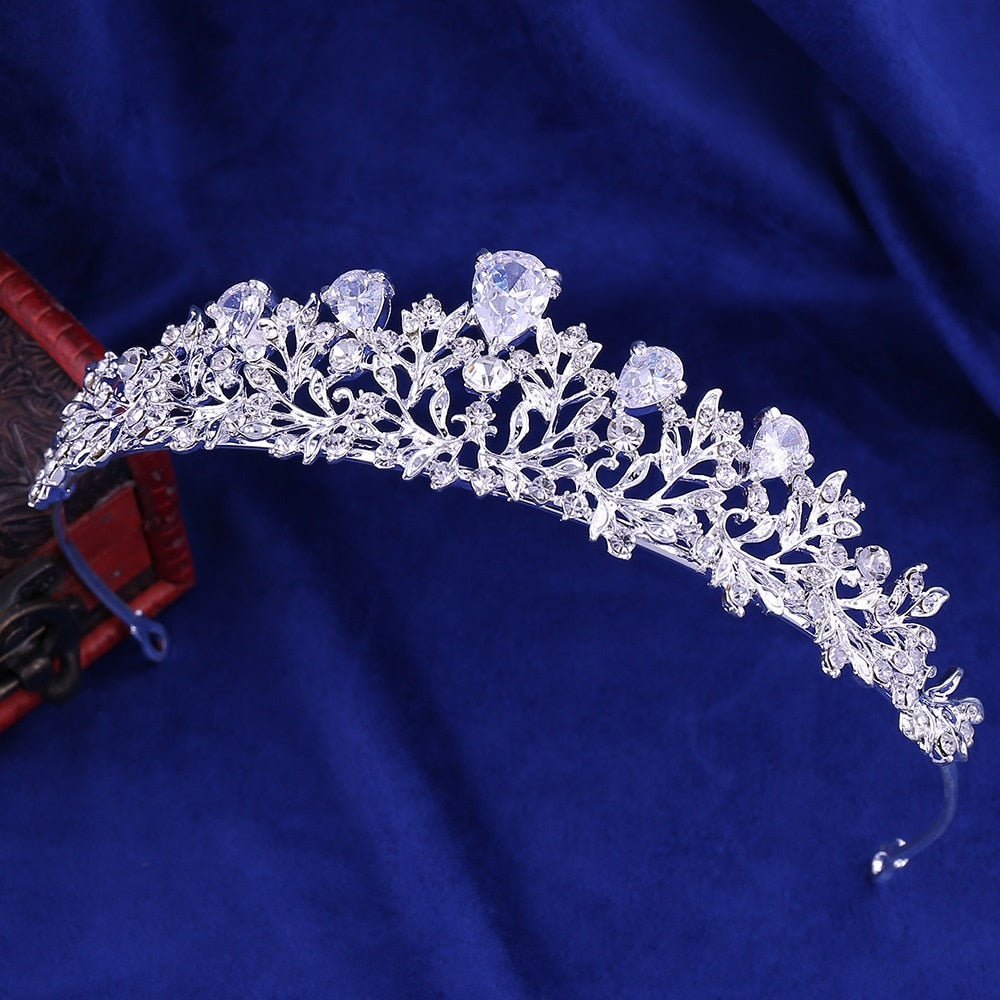 Rhinestone Crown Tiaras Necklace Earrings Set