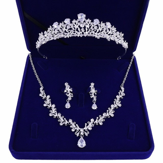 Rhinestone Crown Tiaras Necklace Earrings Set