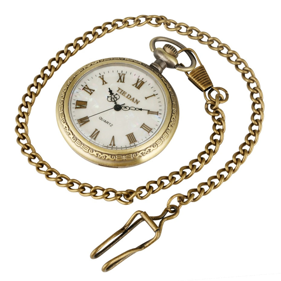 Bronze Retro Roman Numerals Display Quartz Pocket Watch