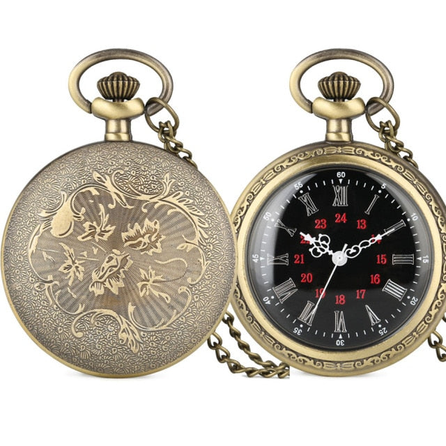 Bronze Retro Roman Numerals Display Quartz Pocket Watch