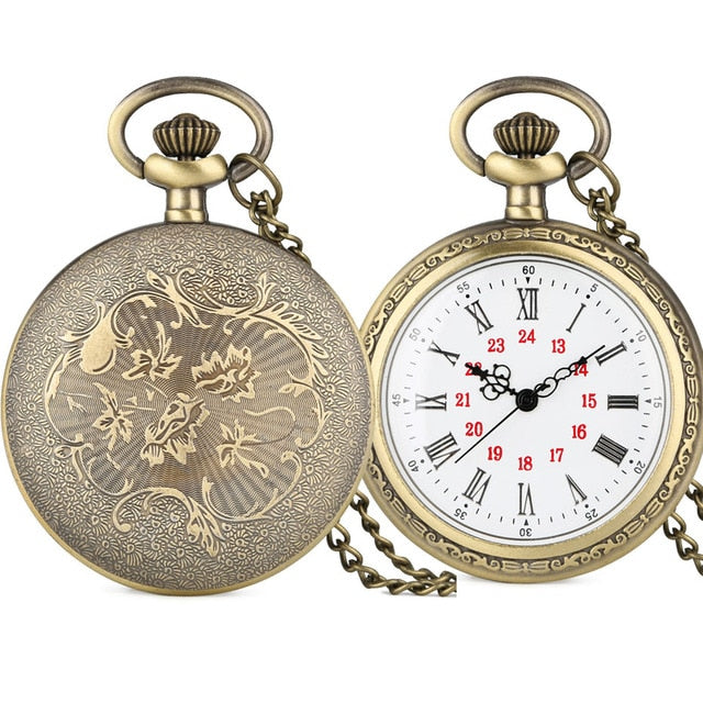 Bronze Retro Roman Numerals Display Quartz Pocket Watch