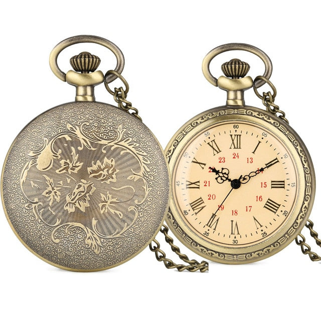 Bronze Retro Roman Numerals Display Quartz Pocket Watch