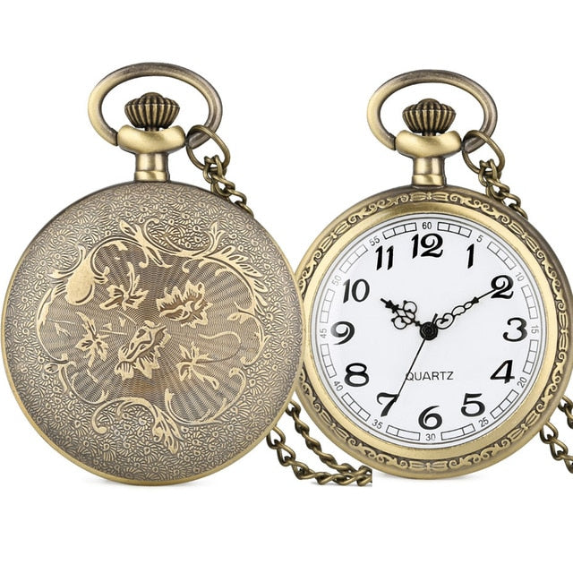 Bronze Retro Roman Numerals Display Quartz Pocket Watch