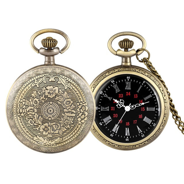 Bronze Retro Roman Numerals Display Quartz Pocket Watch