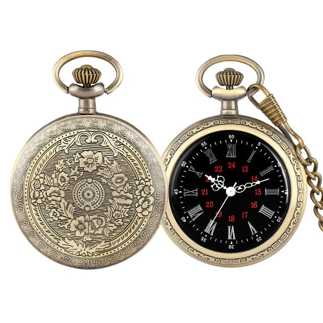 Bronze Retro Roman Numerals Display Quartz Pocket Watch