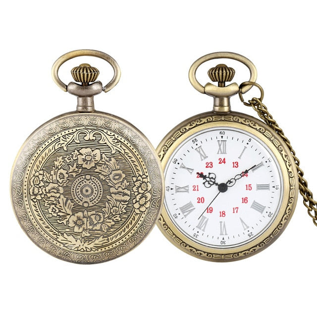 Bronze Retro Roman Numerals Display Quartz Pocket Watch