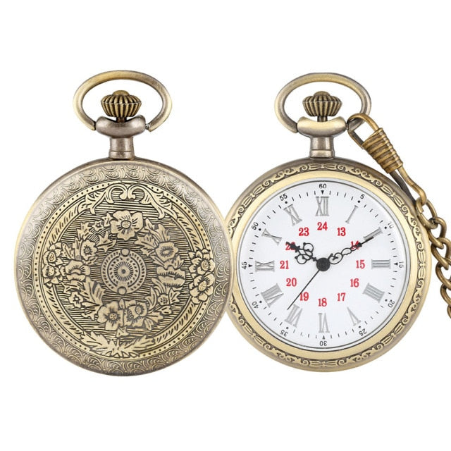 Bronze Retro Roman Numerals Display Quartz Pocket Watch
