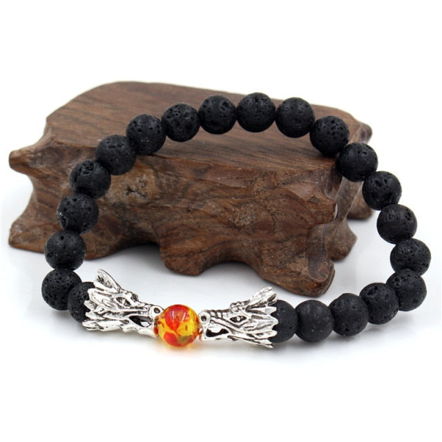 Natural Black Lava & White  Stone Beads Bracele