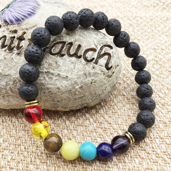 Pulsera de equilibrio de los 7 chakras con piedra de lava negra