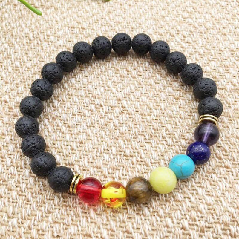 Black Lava Rock- 7 Chakra  Balance Bracelet