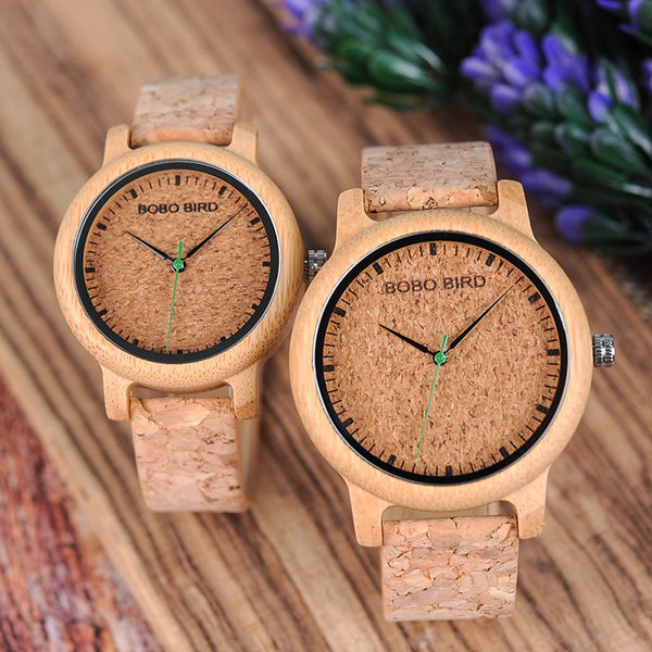 Bamboo Couple Clocks Analog Display Bamboo  Wooden Watch