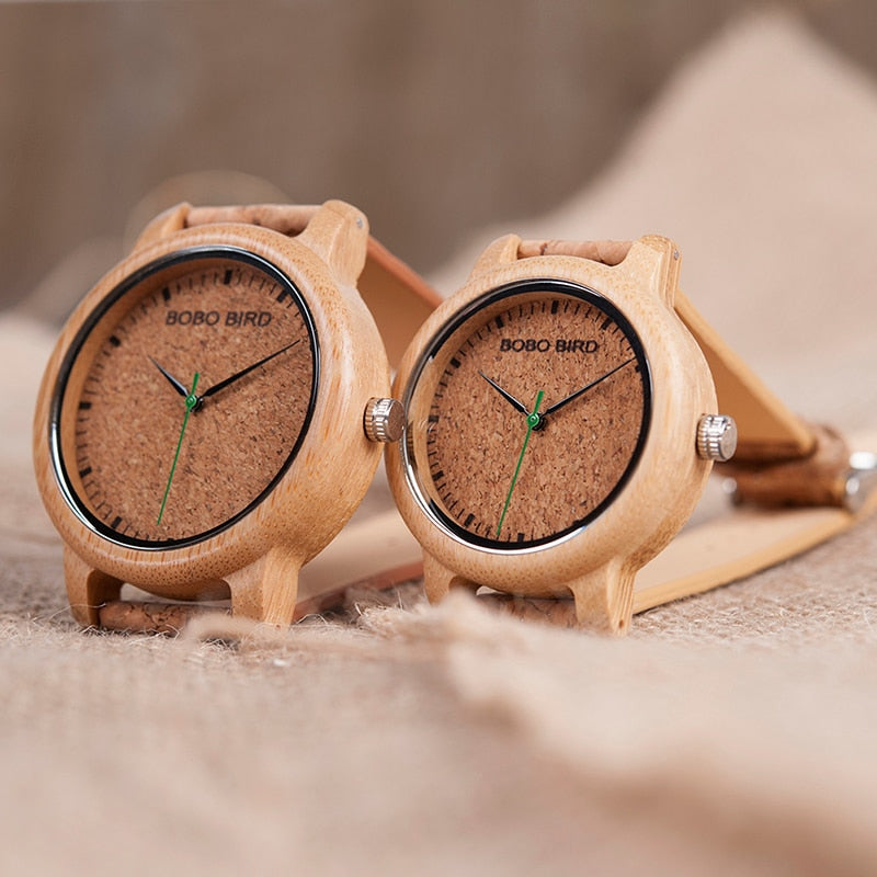 Bamboo Couple Clocks Analog Display Bamboo  Wooden Watch