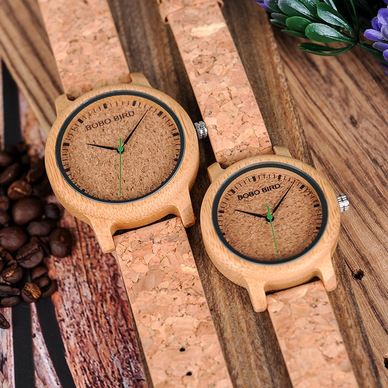 Bamboo Couple Clocks Analog Display Bamboo  Wooden Watch