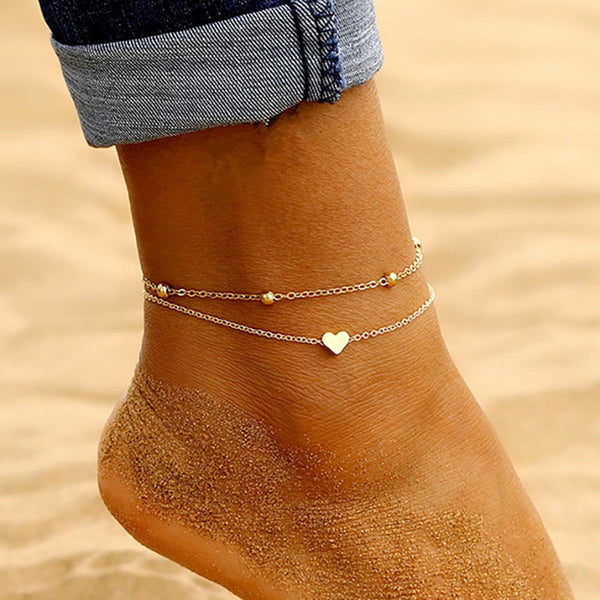Tobilleras de mujer con forma de corazón simple Tobilleras descalzas