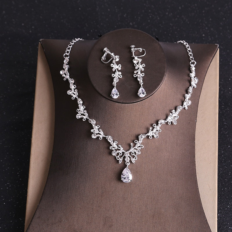 Rhinestone Crystal Gold Tiara Crown  Jewelry Set