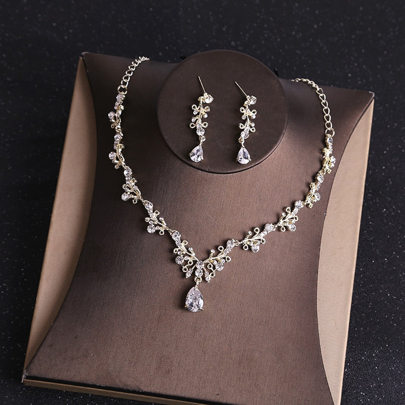 Rhinestone Crystal Gold Tiara Crown  Jewelry Set