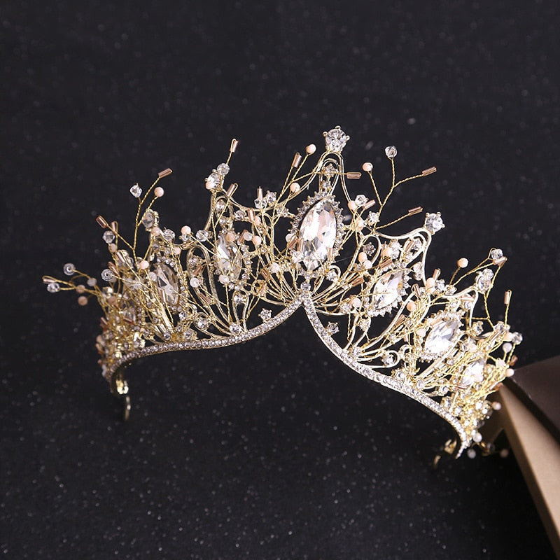 Rhinestone Crystal Gold Tiara Crown  Jewelry Set