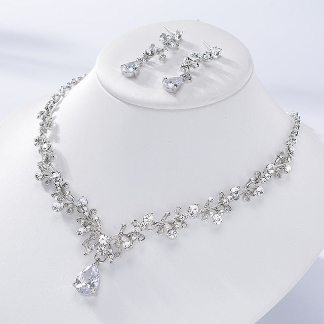 Rhinestone Crystal Gold Tiara Crown  Jewelry Set