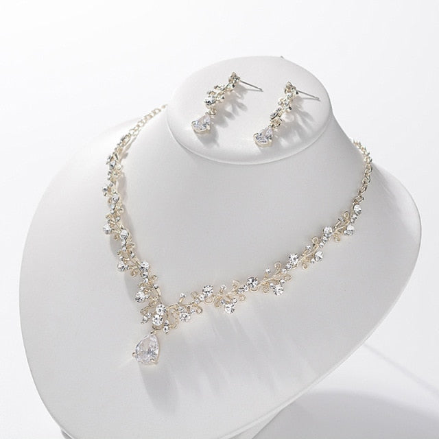 Rhinestone Crystal Gold Tiara Crown  Jewelry Set