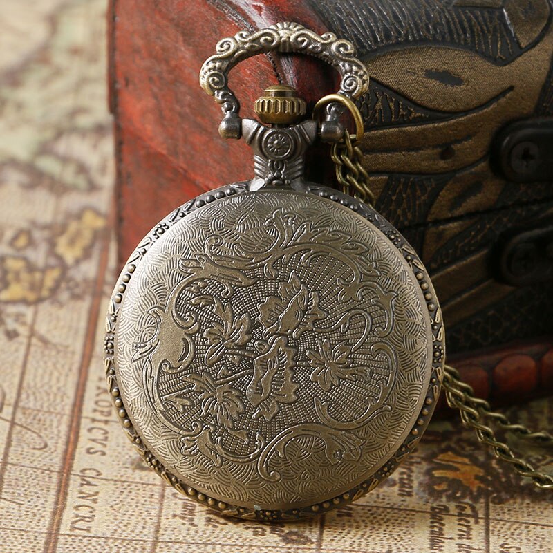 Retro Bronze Hollow Horse Case Design Quartz Pocket Watch