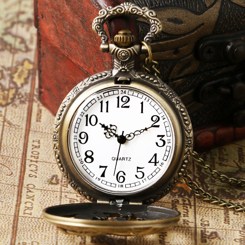 Retro Bronze Hollow Horse Case Design Quartz Pocket Watch