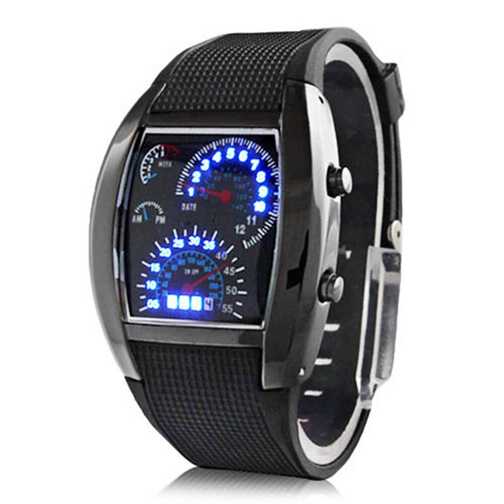 LED Sport Rubber Band Digital Week Date Dashboard Pattern Dial Watch