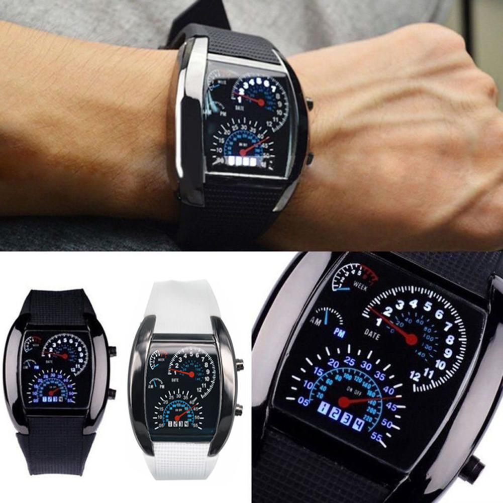 LED Sport Rubber Band Digital Week Date Dashboard Pattern Dial Watch