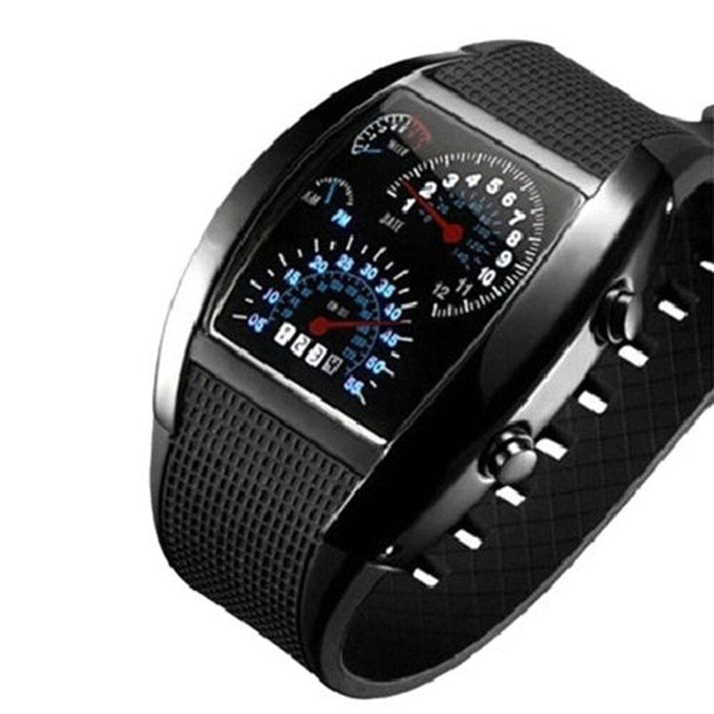 LED Sport Rubber Band Digital Week Date Dashboard Pattern Dial Watch