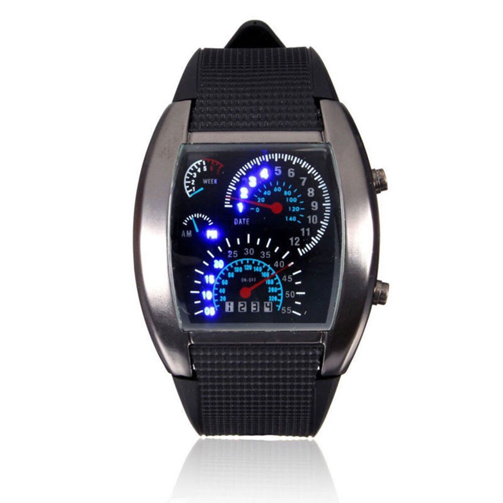 LED Sport Rubber Band Digital Week Date Dashboard Pattern Dial Watch